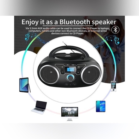 NIB Wiscent CD Radio Portable Player Boombox With FM Radio Bluetooth USB Port - Picture 3 of 5